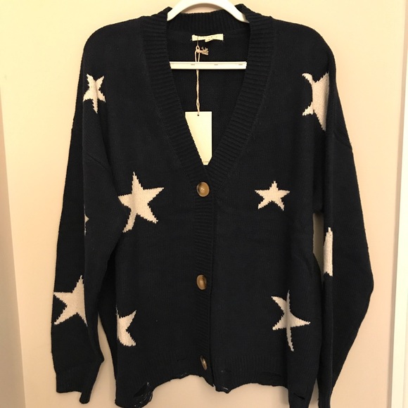 Reborn J Sweaters - Oversized Navy Blue Cardigan with Stars
